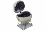 Amethyst Jewelry Box Geode With Calcite On Metal Stand #94221-4